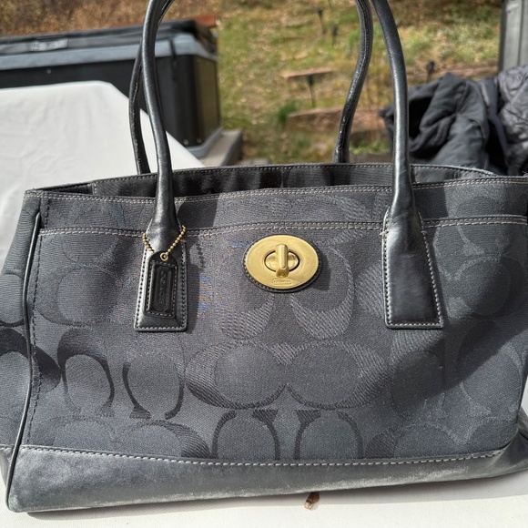 Coach Madeline Signature Canvas Shoulder Tote in black with leather accents - Picture 7 of 7